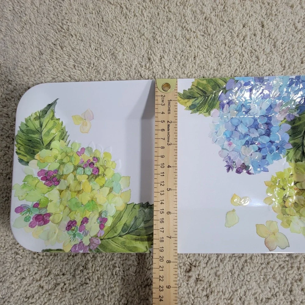 Shabby Chic Floral Hydrangeas Watercolor Melamine Serving Trays Platter 15x8 (2)